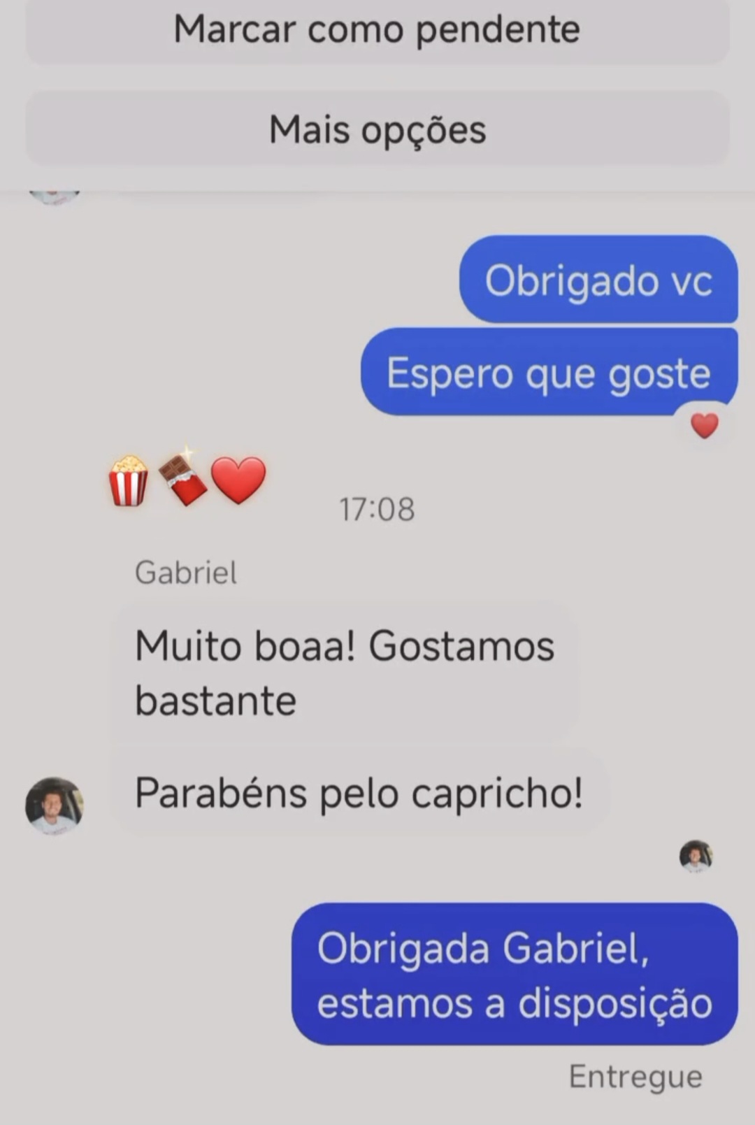 Foto de perfil de Gabriel na mensagem enviada